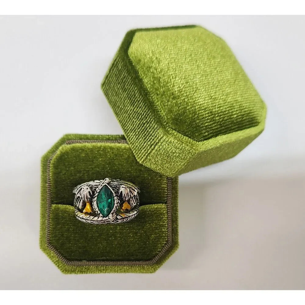 Lord of the Rings Aragorn Ring of Barahir Green Crystal with Velvet Gift Box